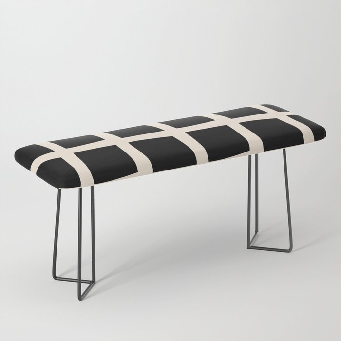 Midcentury Windows Geometric Check Pattern in Black and Almond Cream Bench Gallery Image 1