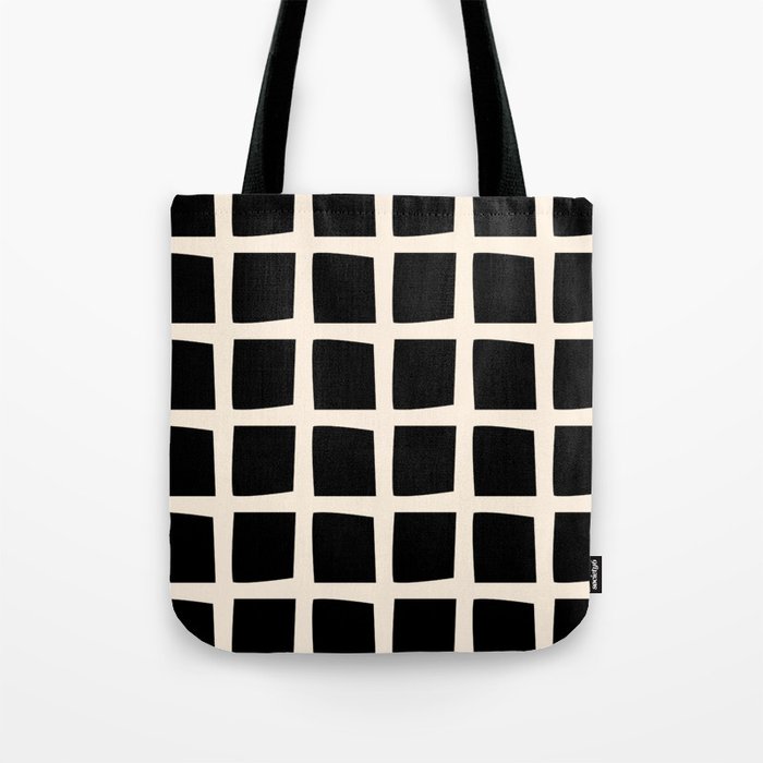 Midcentury Windows Geometric Check Pattern in Black and Almond Cream Tote Bag Gallery Image 1