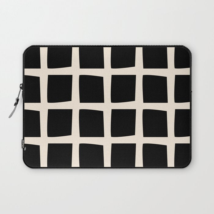 Midcentury Windows Geometric Check Pattern in Black and Almond Cream Laptop Sleeve Gallery Image 1