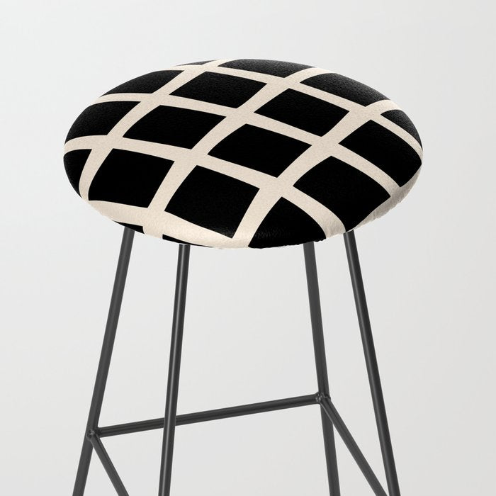 Midcentury Windows Geometric Check Pattern in Black and Almond Cream Stool Gallery Image 2