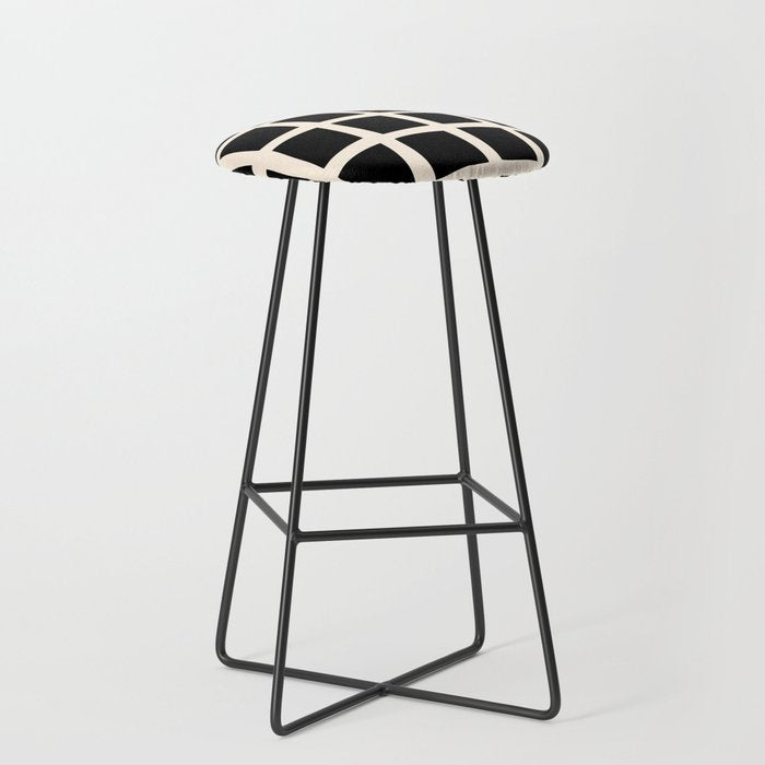 Midcentury Windows Geometric Check Pattern in Black and Almond Cream Stool Gallery Image 1