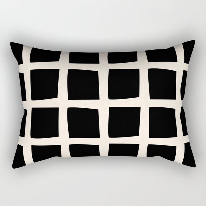 Midcentury Windows Geometric Check Pattern in Black and Almond Cream Rectangular Pillow Gallery Image 2