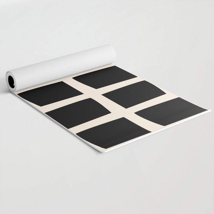 Midcentury Windows Geometric Check Pattern in Black and Almond Cream Yoga Mat Gallery Image 2