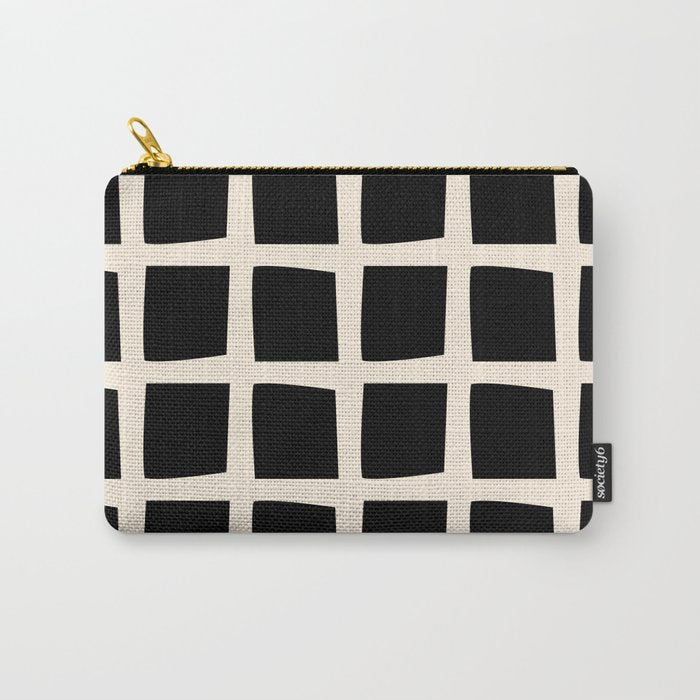 Midcentury Windows Geometric Check Pattern in Black and Almond Cream Carry All Pouch Gallery Image 1