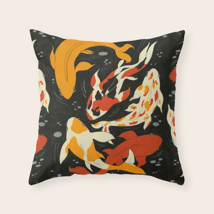 Koi in Black Water Throw Pillow Gallery Image 1