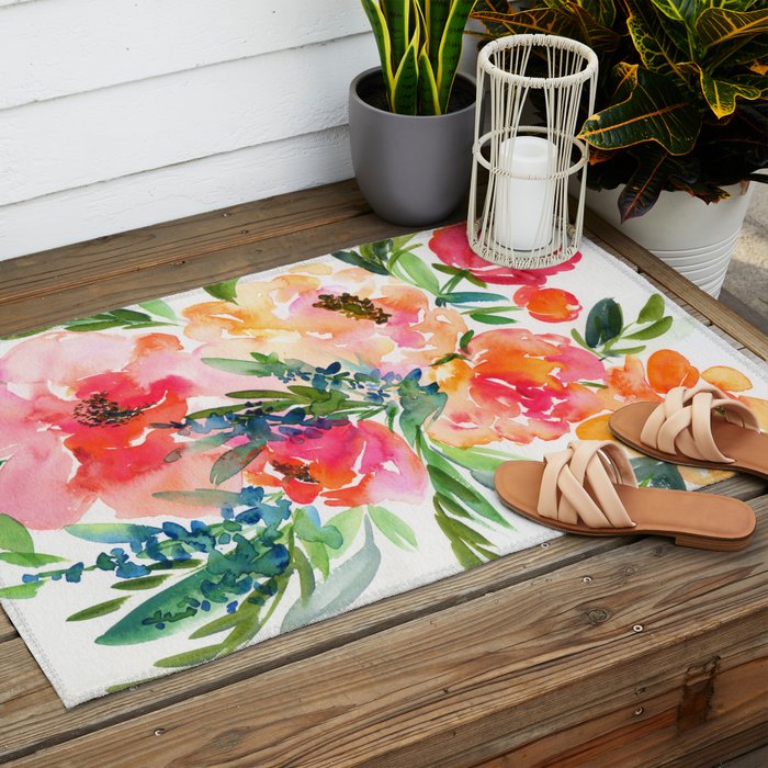 bouquet of huge peonies Outdoor Rug Gallery Image 2