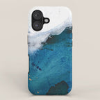 In the Surf: a vibrant minimal abstract painting in blues and gold iPhone Case Gallery Image 1