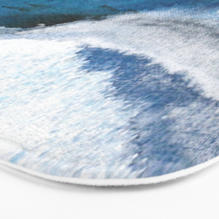 In the Surf: a vibrant minimal abstract painting in blues and gold Bath Mat Gallery Image 3