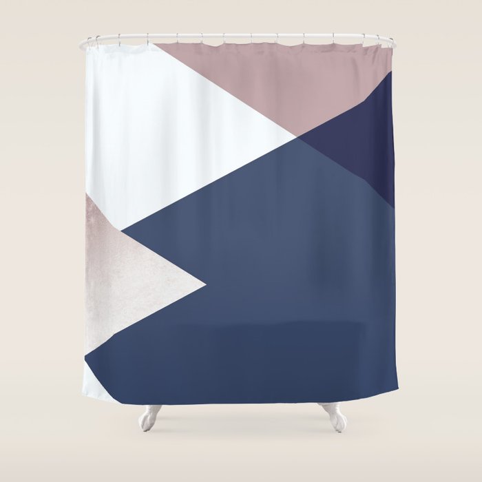 Geometrics - blush indigo rose gold Shower Curtain Gallery Image 1