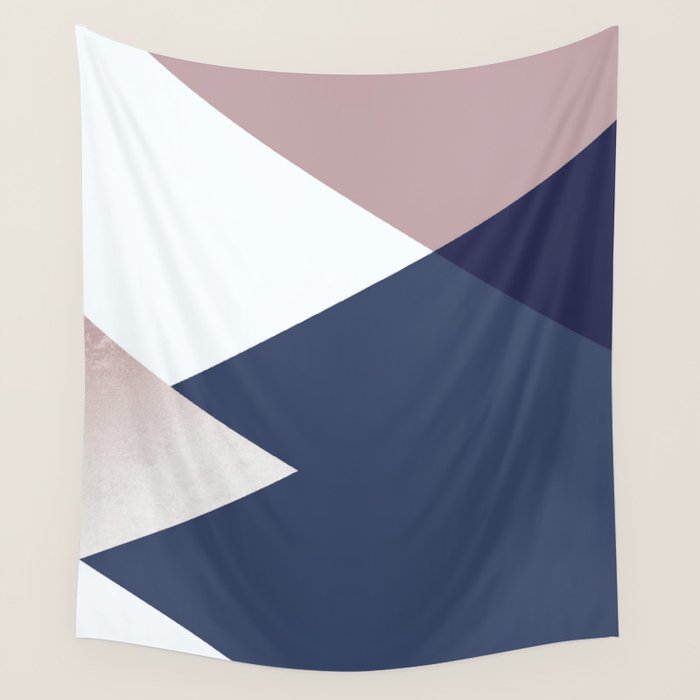 Geometrics - blush indigo rose gold Wall Tapestry Gallery Image 1