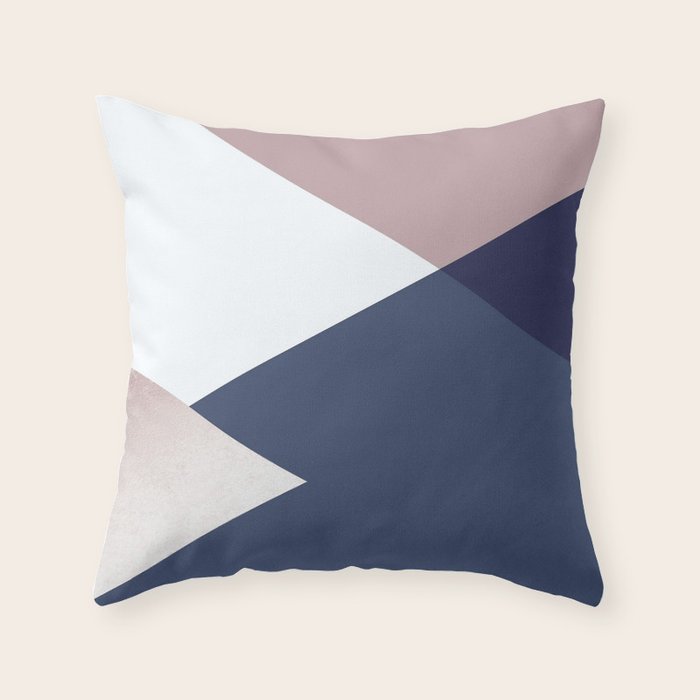 Geometrics - blush indigo rose gold Throw Pillow Gallery Image 1