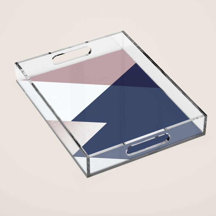 Geometrics - blush indigo rose gold Acrylic Tray Gallery Image 1