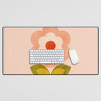 retro daisy minimal pink Desk Mat Gallery Image 1