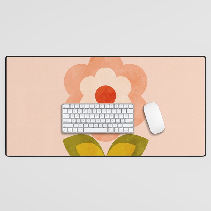 retro daisy minimal pink Desk Mat Gallery Image 1
