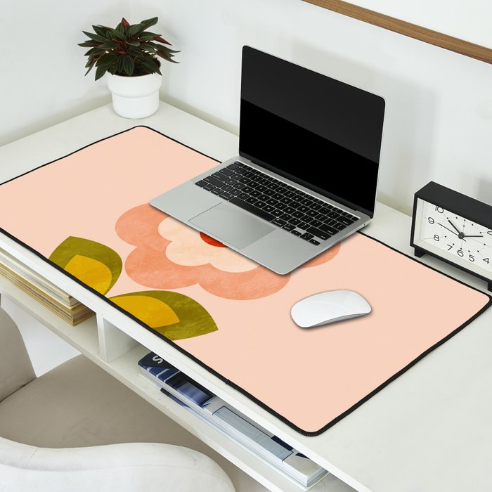 retro daisy minimal pink Desk Mat Gallery Image 2