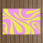 Vivid Mod Swirl Retro Abstract Pattern Neon Yellow and Pink Outdoor Rug Gallery Image 1