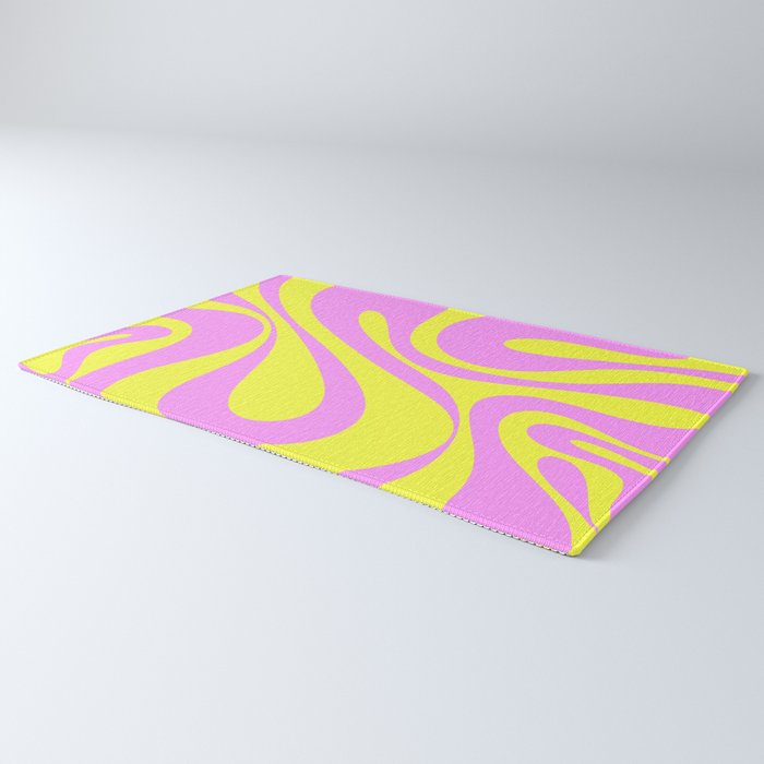 Vivid Mod Swirl Retro Abstract Pattern Neon Yellow and Pink Rug Gallery Image 3