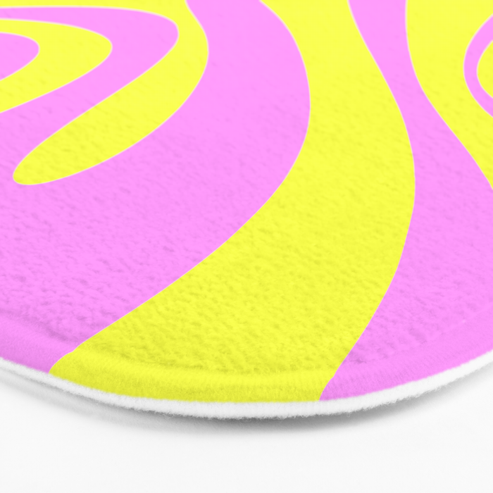 Vivid Mod Swirl Retro Abstract Pattern Neon Yellow and Pink Bath Mat Gallery Image 3