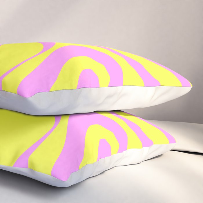 Vivid Mod Swirl Retro Abstract Pattern Neon Yellow and Pink Pillow Sham Gallery Image 3