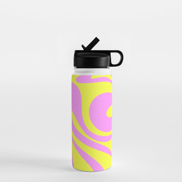 Vivid Mod Swirl Retro Abstract Pattern Neon Yellow and Pink Water Bottle Gallery Image 1