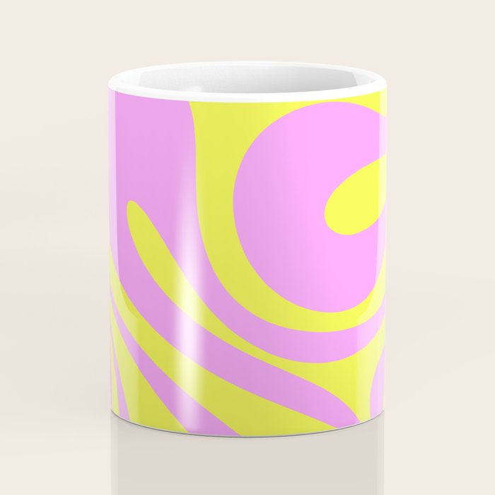 Vivid Mod Swirl Retro Abstract Pattern Neon Yellow and Pink Coffee Mug Gallery Image 4