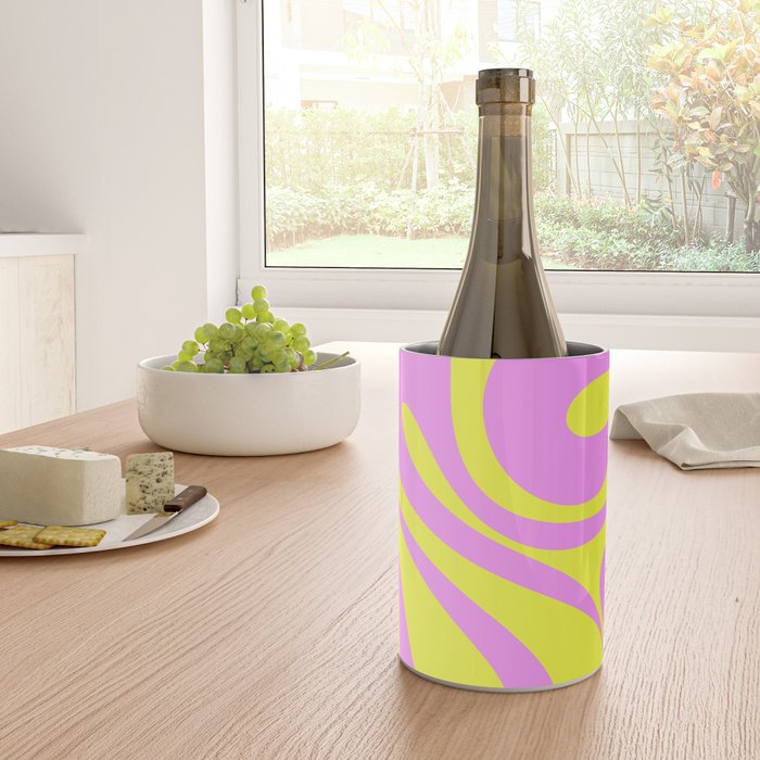 Vivid Mod Swirl Retro Abstract Pattern Neon Yellow and Pink Wine Chiller Gallery Image 4