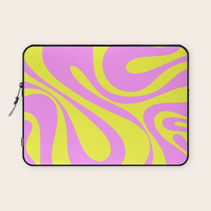 Vivid Mod Swirl Retro Abstract Pattern Neon Yellow and Pink Laptop Sleeve Gallery Image 1