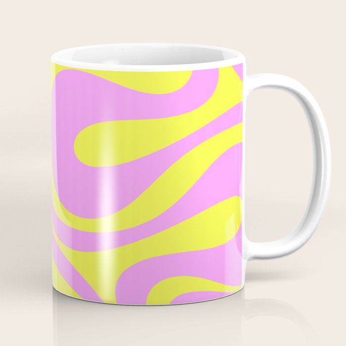 Vivid Mod Swirl Retro Abstract Pattern Neon Yellow and Pink Coffee Mug Gallery Image 1