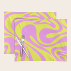 Vivid Mod Swirl Retro Abstract Pattern Neon Yellow and Pink Placemat Gallery Image 1