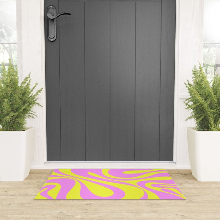 Vivid Mod Swirl Retro Abstract Pattern Neon Yellow and Pink Welcome Mat Gallery Image 3