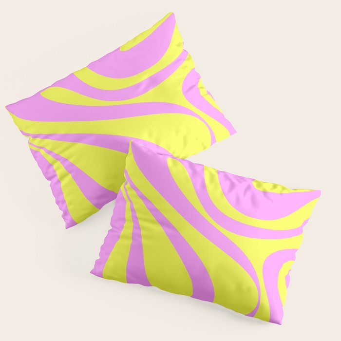 Vivid Mod Swirl Retro Abstract Pattern Neon Yellow and Pink Pillow Sham Gallery Image 3