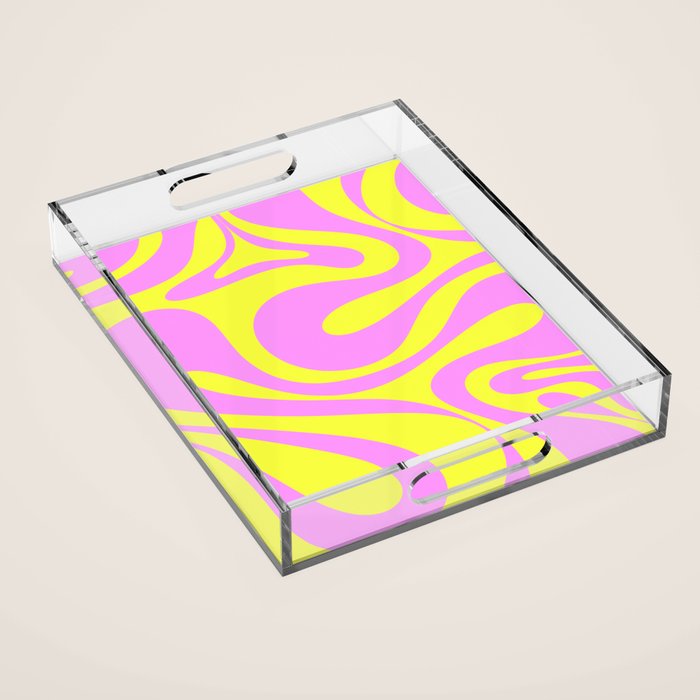 Vivid Mod Swirl Retro Abstract Pattern Neon Yellow and Pink Acrylic Tray Gallery Image 1
