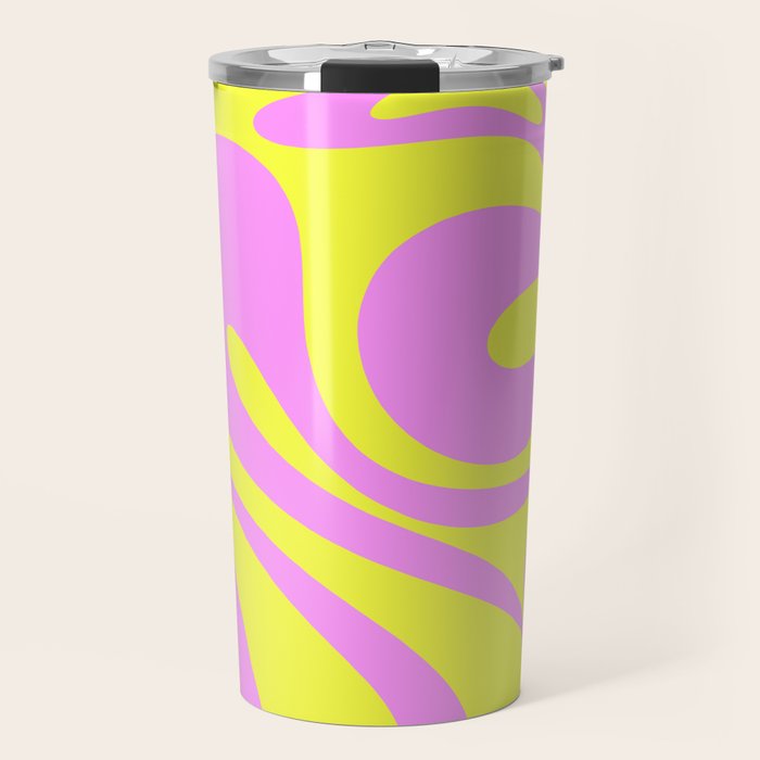 Vivid Mod Swirl Retro Abstract Pattern Neon Yellow and Pink Travel Mug Gallery Image 1