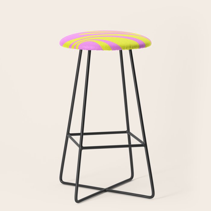 Vivid Mod Swirl Retro Abstract Pattern Neon Yellow and Pink Stool Gallery Image 1