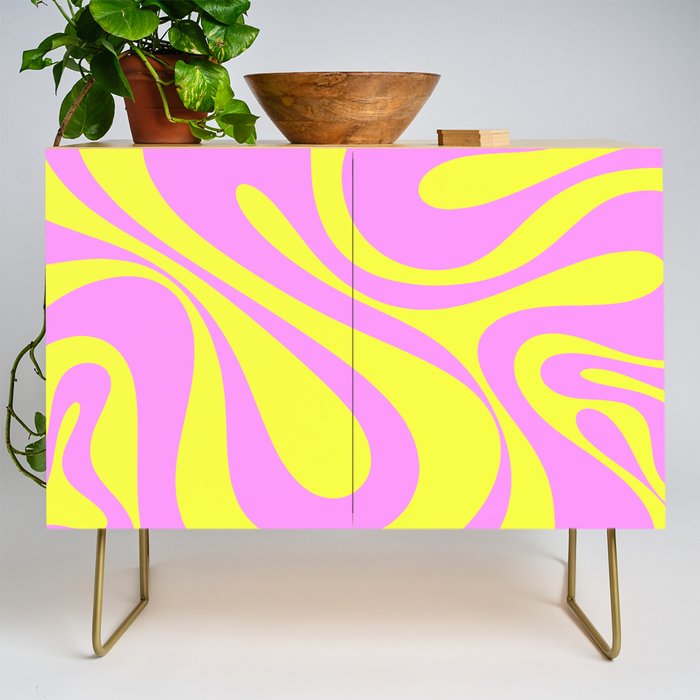 Vivid Mod Swirl Retro Abstract Pattern Neon Yellow and Pink Credenza Gallery Image 1