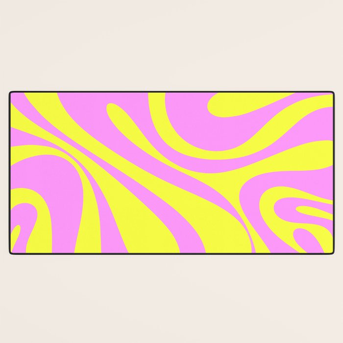 Vivid Mod Swirl Retro Abstract Pattern Neon Yellow and Pink Desk Mat Gallery Image 3