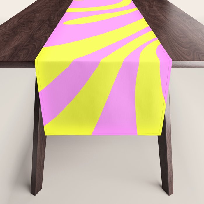 Vivid Mod Swirl Retro Abstract Pattern Neon Yellow and Pink Table Runner Gallery Image 1
