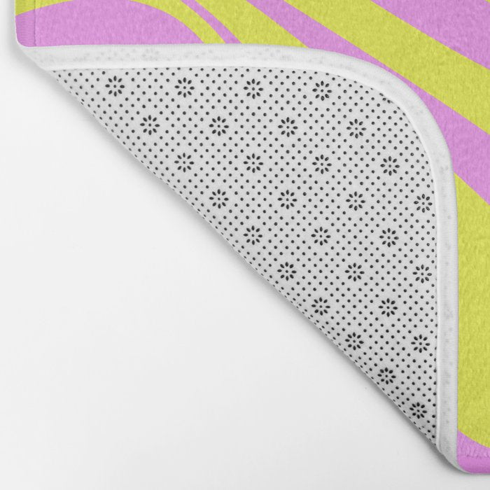 Vivid Mod Swirl Retro Abstract Pattern Neon Yellow and Pink Bath Mat Gallery Image 2