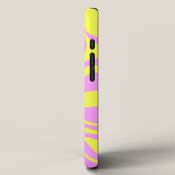 Vivid Mod Swirl Retro Abstract Pattern Neon Yellow and Pink iPhone Case Gallery Image 2