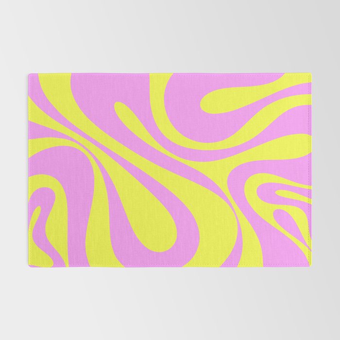 Vivid Mod Swirl Retro Abstract Pattern Neon Yellow and Pink Rug Gallery Image 2