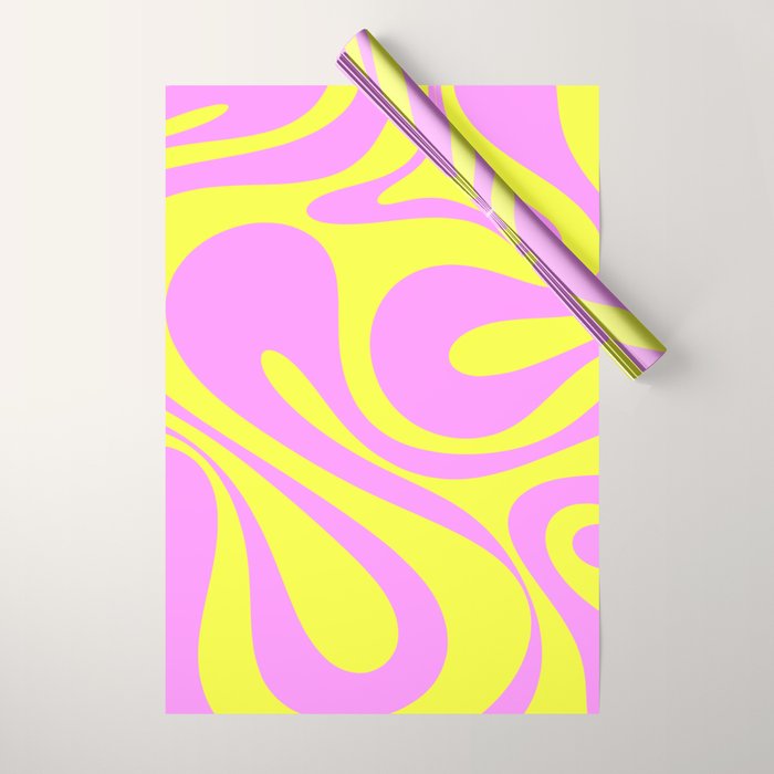 Vivid Mod Swirl Retro Abstract Pattern Neon Yellow and Pink Wrapping Paper Gallery Image 1