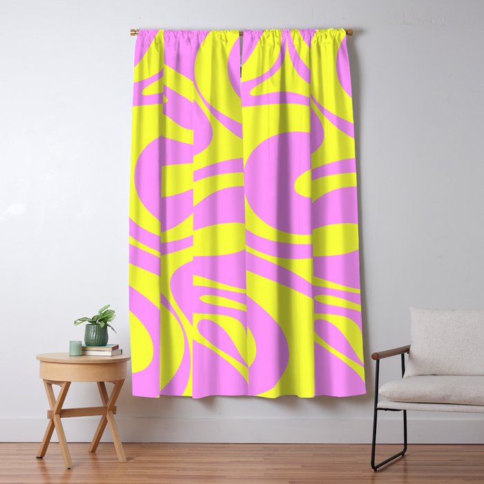 Vivid Mod Swirl Retro Abstract Pattern Neon Yellow and Pink Window Curtain Gallery Image 5