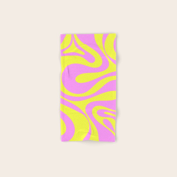 Vivid Mod Swirl Retro Abstract Pattern Neon Yellow and Pink Bath Towel Gallery Image 1