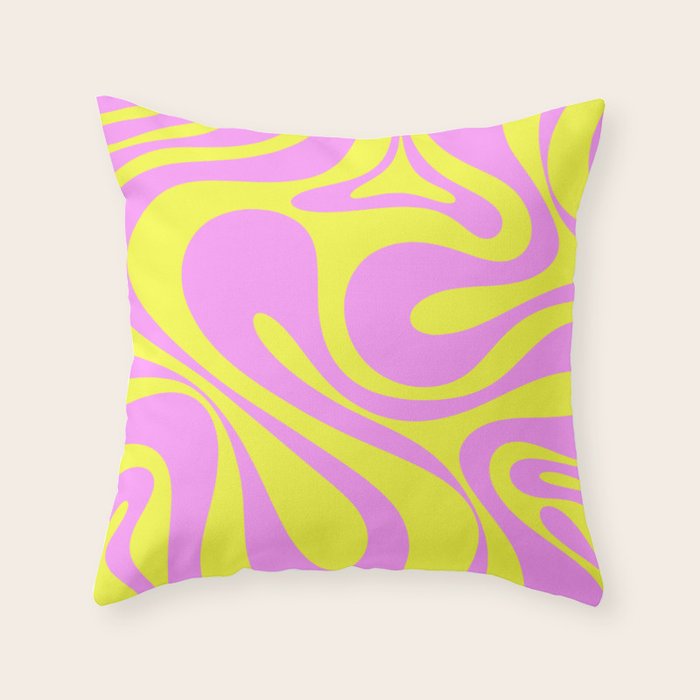 Vivid Mod Swirl Retro Abstract Pattern Neon Yellow and Pink Throw Pillow Gallery Image 6