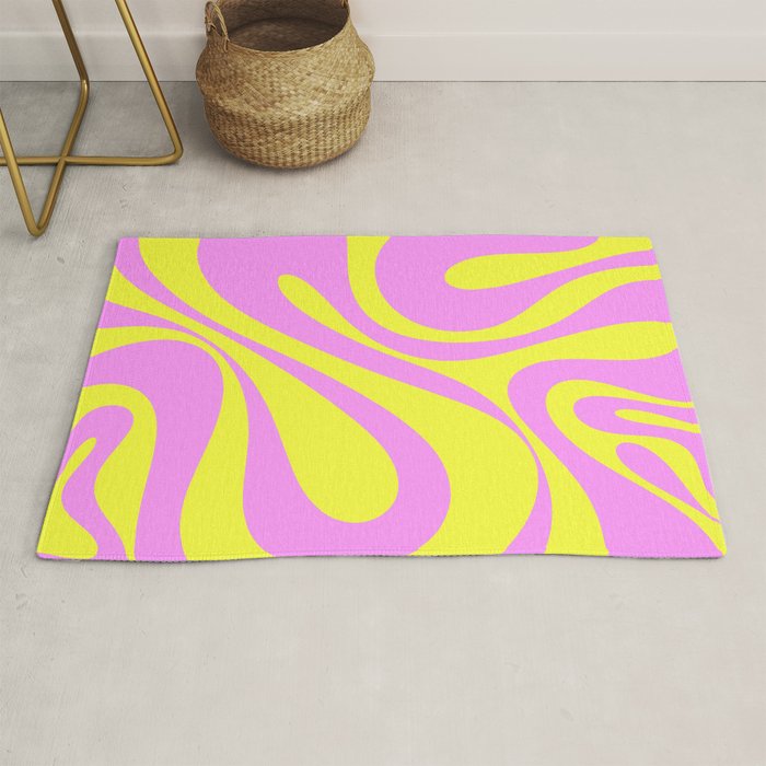 Vivid Mod Swirl Retro Abstract Pattern Neon Yellow and Pink Rug Gallery Image 1