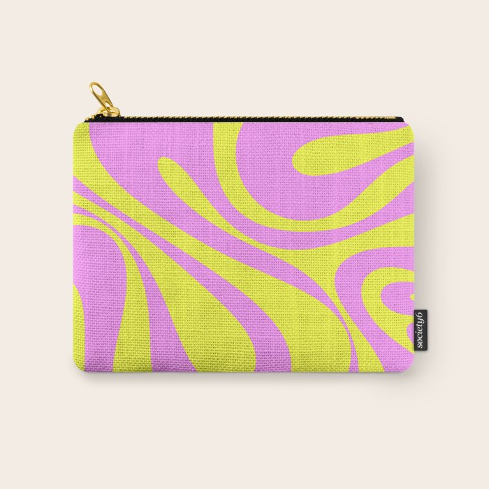 Vivid Mod Swirl Retro Abstract Pattern Neon Yellow and Pink Carry All Pouch Gallery Image 1