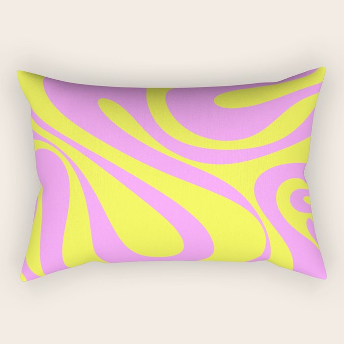 Vivid Mod Swirl Retro Abstract Pattern Neon Yellow and Pink Rectangular Pillow Gallery Image 2