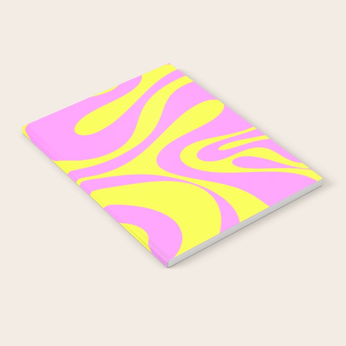 Vivid Mod Swirl Retro Abstract Pattern Neon Yellow and Pink Notebook Gallery Image 2