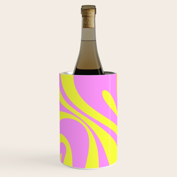 Vivid Mod Swirl Retro Abstract Pattern Neon Yellow and Pink Wine Chiller Gallery Image 2