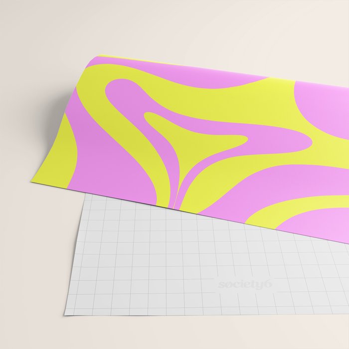 Vivid Mod Swirl Retro Abstract Pattern Neon Yellow and Pink Wrapping Paper Gallery Image 2